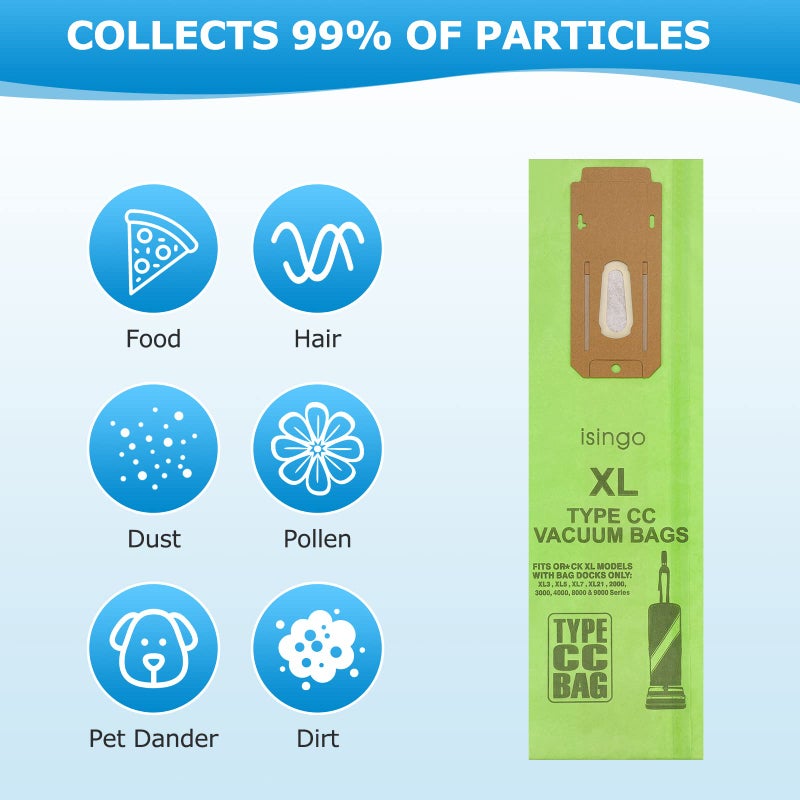 isingo 16 Pack Vacuum Bags Replacement for Oreck Type CC, Fit all Or?ck XL Upright Vacuum Cleaner, XL XL2 XL7 XL21, Replaces Part #CCPK8, CCPK8DW, Green - Image 5